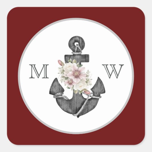 航海ののフローラ結婚いかりマルーンレッドホワイト スクエアシール (正面)