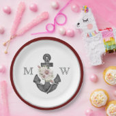 航海ののフローラ結婚いかりマルーンレッドホワイト ペーパープレート (パーティー)