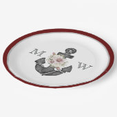 航海ののフローラ結婚いかりマルーンレッドホワイト ペーパープレート (アングル)