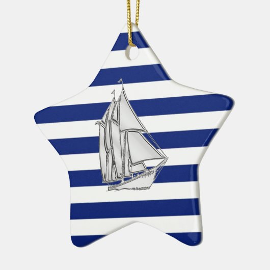 航海ののヨットのようなクロムは縞で飾ります セラミックオーナメント (左)