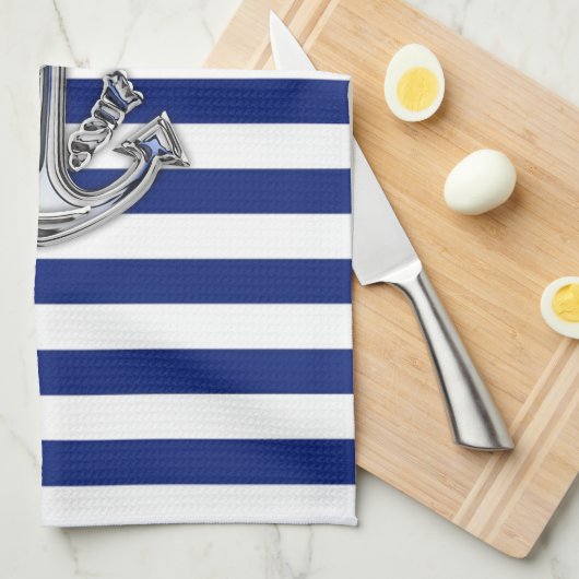 航海ののロープのいかりのようなクロムは縞で飾ります キッチンタオル (四つ折り)
