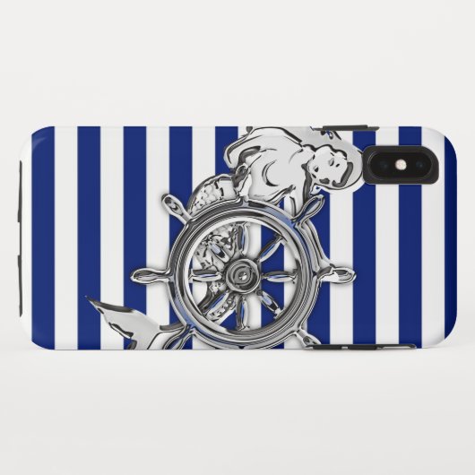 航海のの人魚のような銀製のクロムは縞で飾ります Case-Mate iPhoneケース (裏面(横))