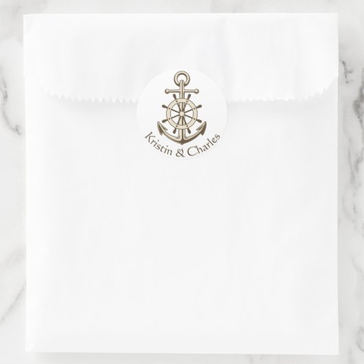 航海のの結婚いかりと船舶用車輪ブラウン ラウンドシール (バッグ)