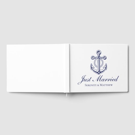 航海のの結婚いかりネイビーブルーたった今結婚しました ゲストブック (全面)