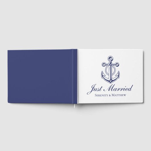 航海のの結婚いかりネイビーブルーたった今結婚しました ゲストブック (全面)