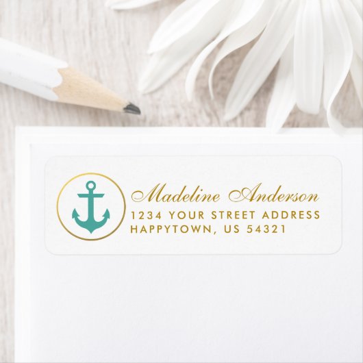 航海のの結婚ティール(緑がかった色)いかり差出人住所金ゴールド ラベル (インサイチュ)