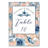 航海のの結婚ビーチシーシェルとバラ テーブルナンバー (裏面)
