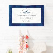 航海のの結婚ビーチシーシェルネイビーブルーホワイト 横断幕 (インサイチュ)