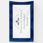 航海のの結婚ビーチシーシェルネイビーブルーホワイト 横断幕 (縦)