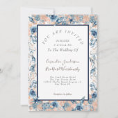 航海のの結婚ビーチシーシェルフラワーズバラネイビー 招待状 (正面)