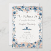 航海のの結婚ビーチシーシェル花バラ 招待状 (正面)