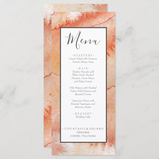 航海のの結婚ビーチ水カラーコーラルピーチ メニュー (正面/裏面)