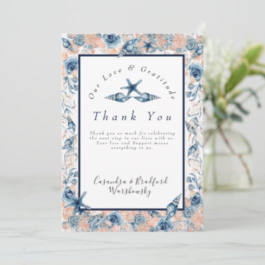 航海のの結婚ビーチ貝の花バラ サンキューカード (スタンド正面)