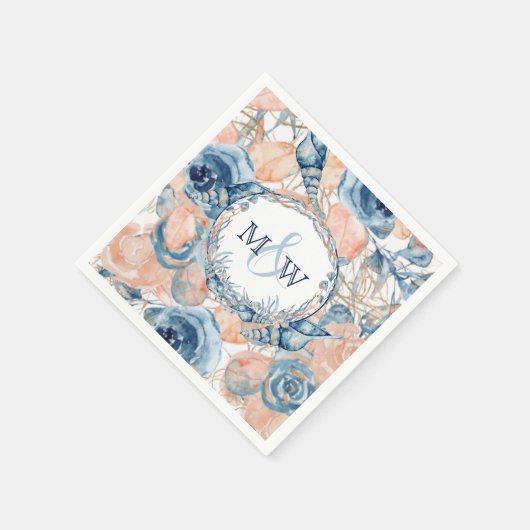 航海のの結婚ビーチ貝殻の花 スタンダードカクテルナプキン (角)