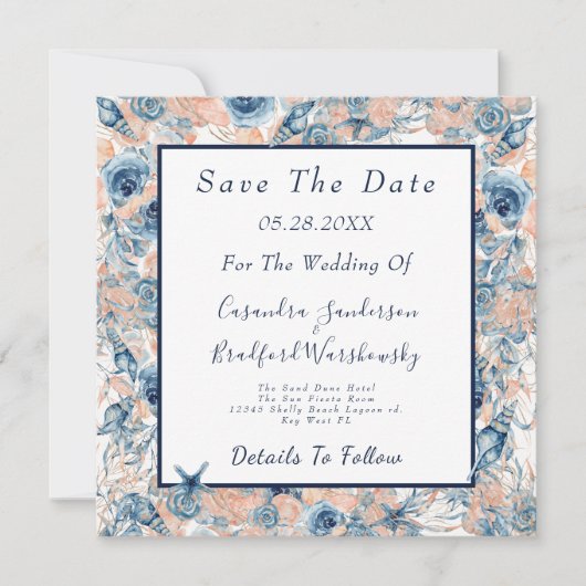 航海のの結婚ビーチ貝殻の花 セーブザデート (正面)