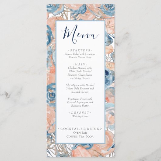 航海のの結婚ビーチ・シーシェルとバラ メニュー (正面)