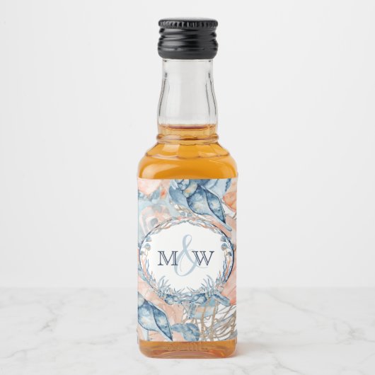 航海のの結婚ビーチ・シーシェルとバラ リキュールボトルラベル (正面)