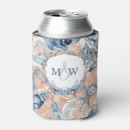 航海のの結婚ビーチ・シーシェルとバラ 缶クーラー (缶正面)