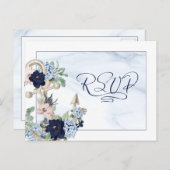 航海のの結婚フローラいかりエレガントRSVP Invita インビテーションポストカード (正面/裏面)