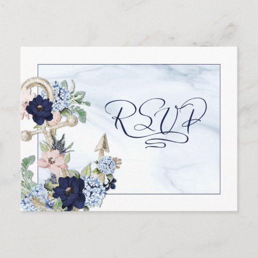 航海のの結婚フローラいかりエレガントRSVP Invita インビテーションポストカード (正面)