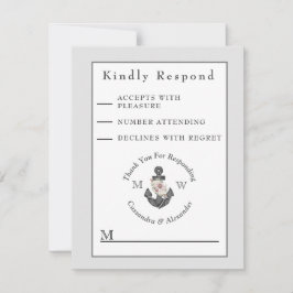 航海のの結婚フローラいかりシルバーグレーホワイト 出欠カード