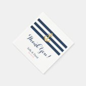 航海のの結婚金ゴールドいかりネイビーブルーストライプ スタンダードカクテルナプキン (角)