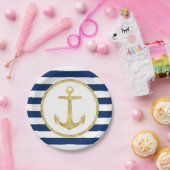 航海のの結婚金ゴールドいかりブ王室のルストライプ ペーパープレート (パーティー)