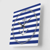 航海のの薄いいかりのようなクロムは縞で飾ります スクエア壁時計 (傾斜)