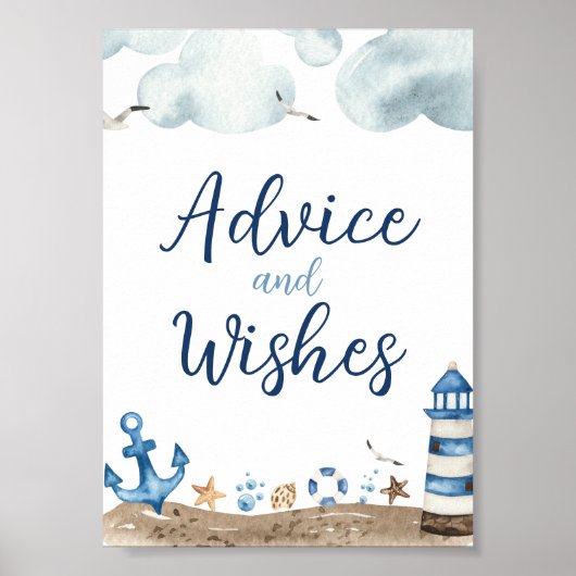 航海のアドバイスと願い赤ちゃんシャワーのサイン ポスター (正面)