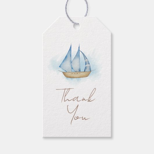 航海のアドベンチャーホワイトベイビーシャワー ギフトタグ (正面)
