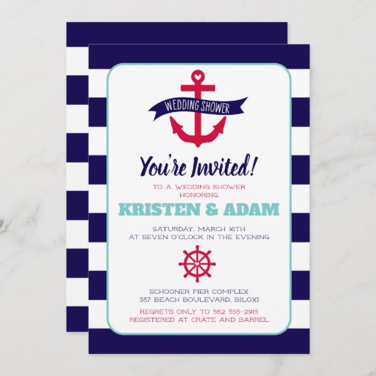 航海のウェディングシャワー招待状いかりアウエー 招待状 (正面/裏面)