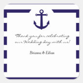 航海のエレガントいかりストライプの結婚式用シール スクエアシール (正面)