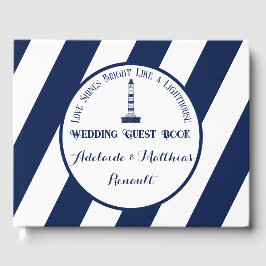 航海のエレガントストライプの結婚-Navy Blue,ホワイト ゲストブック