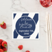 航海のエレガントストライプの結婚-Navy Blue，ホワイト スタンダードカクテルナプキン (インサイチュ)