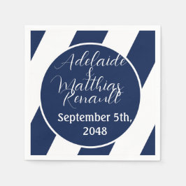 航海のエレガントストライプの結婚-Navy Blue,ホワイト スタンダードカクテルナプキン