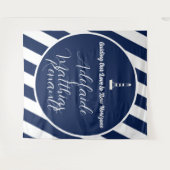 航海のエレガントストライプの結婚-Navy Blue,ホワイト タペストリー (正面(横))