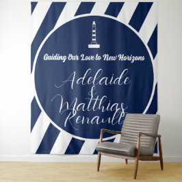 航海のエレガントストライプの結婚-Navy Blue,ホワイト タペストリー