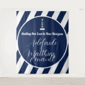 航海のエレガントストライプの結婚-Navy Blue,ホワイト タペストリー (正面)