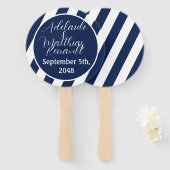 航海のエレガントストライプの結婚-Navy Blue，ホワイト ハンドファン (正面&裏面)