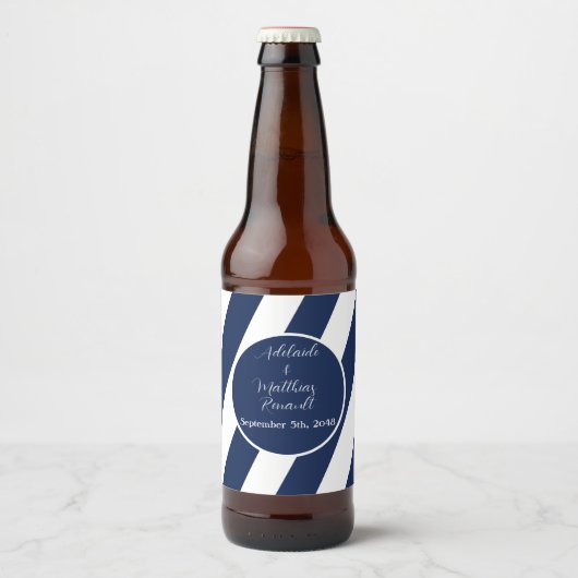 航海のエレガントストライプの結婚-Navy Blue,ホワイト ビールラベル (正面)