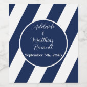 航海のエレガントストライプの結婚-Navy Blue,ホワイト ワインラベル (シングルラベル)