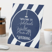 航海のエレガントストライプの結婚-Navy Blue，ホワイト 台座サイン (インサイチュ)