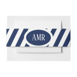 航海のエレガントストライプの結婚-Navy Blue,ホワイト 招待状ベリーバンド