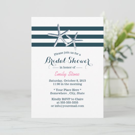 航海のエレガントストライプブライダルシャワー 招待状 (スタンド正面)