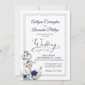 航海のエレガントフローラいかりネイビー金ゴールド結婚ズ 招待状 (正面)