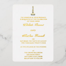 航海のエレガント結婚の灯台 – ネイビーブルー, 箔招待状