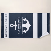 航海のカスタムいかりネイビーストライプの ビーチタオル (正面)