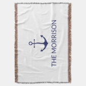 航海のカスタムボートネームネイビーブルーいかりホワイト スローブランケット (正面縦)