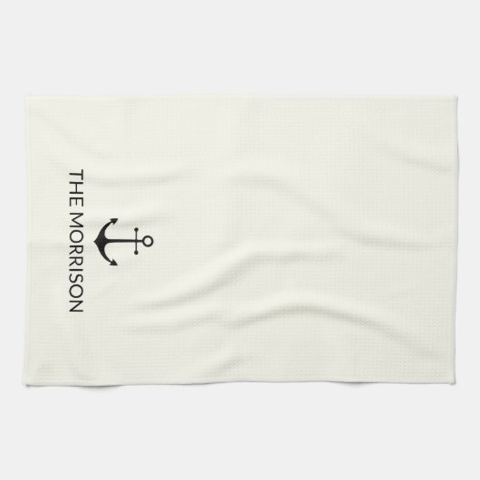 航海のカスタムボートネームブラックいかりアイボリー キッチンタオル (横)