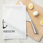 航海のカスタムボートネーム黒いかり白 キッチンタオル (四つ折り)